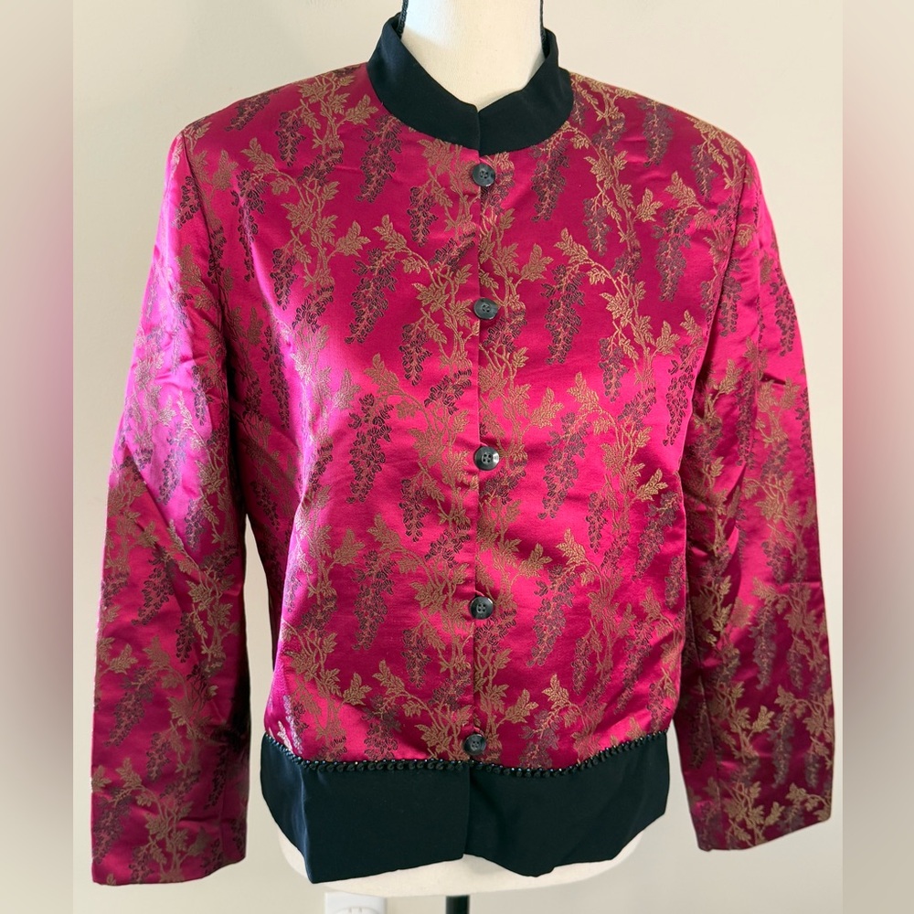 Freeport Studio Elegant Pink Gold black Asian flare crop Jacket button up SZ Med